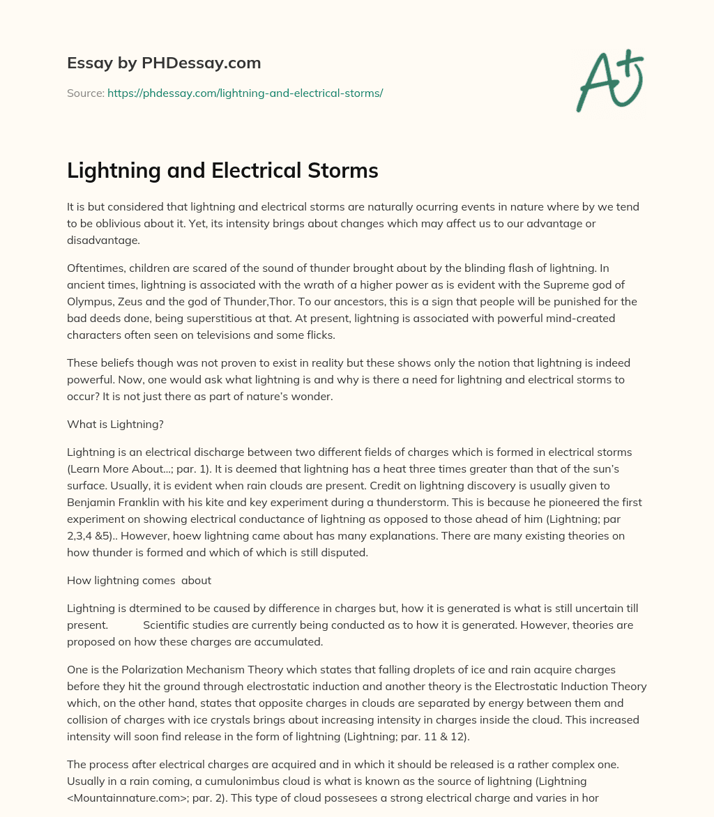 Lightning and Electrical Storms essay