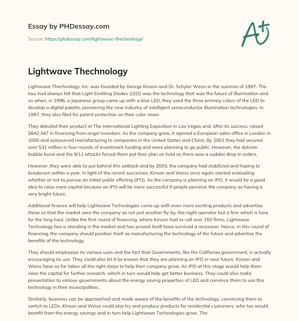 Lightwave Thechnology essay