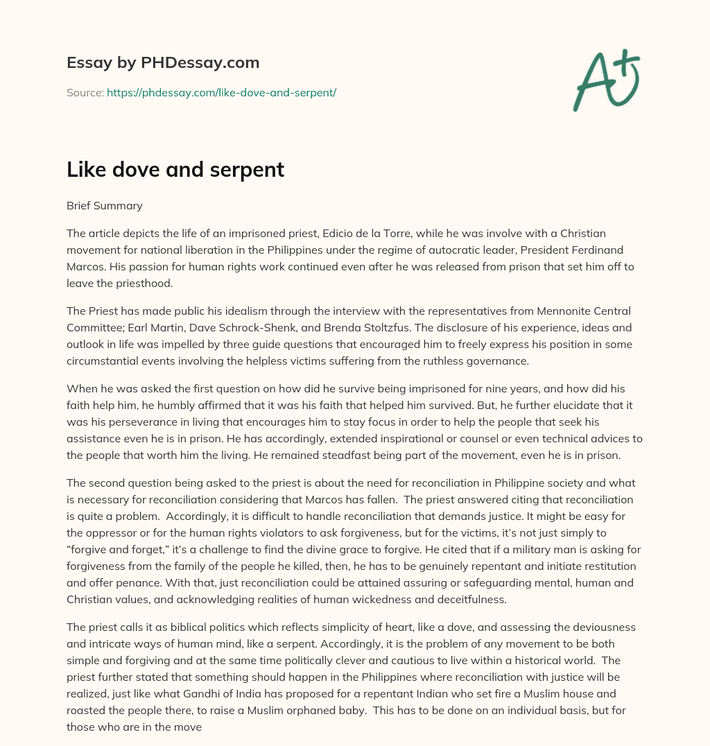 Like dove and serpent essay