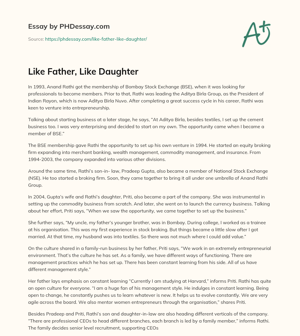 Like Father, Like Daughter essay