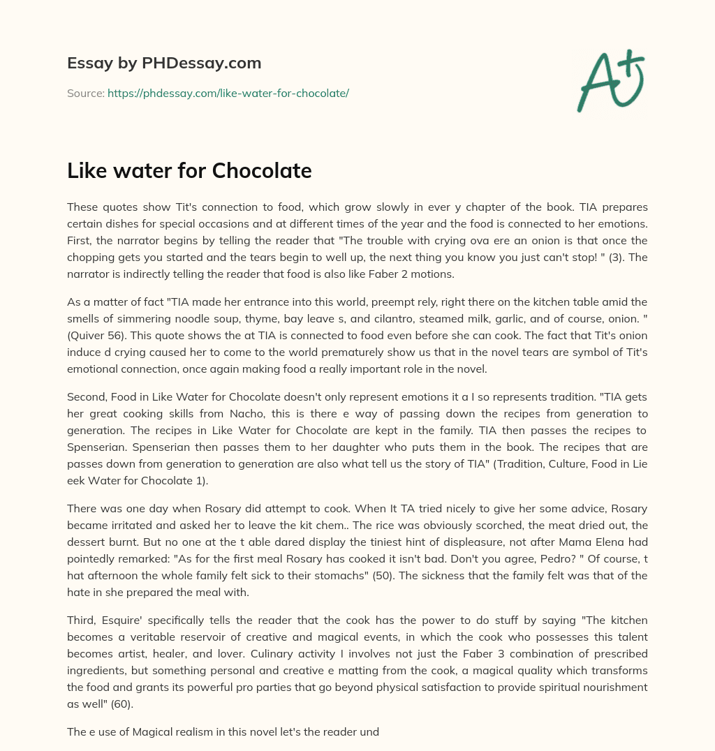 Like water for Chocolate essay