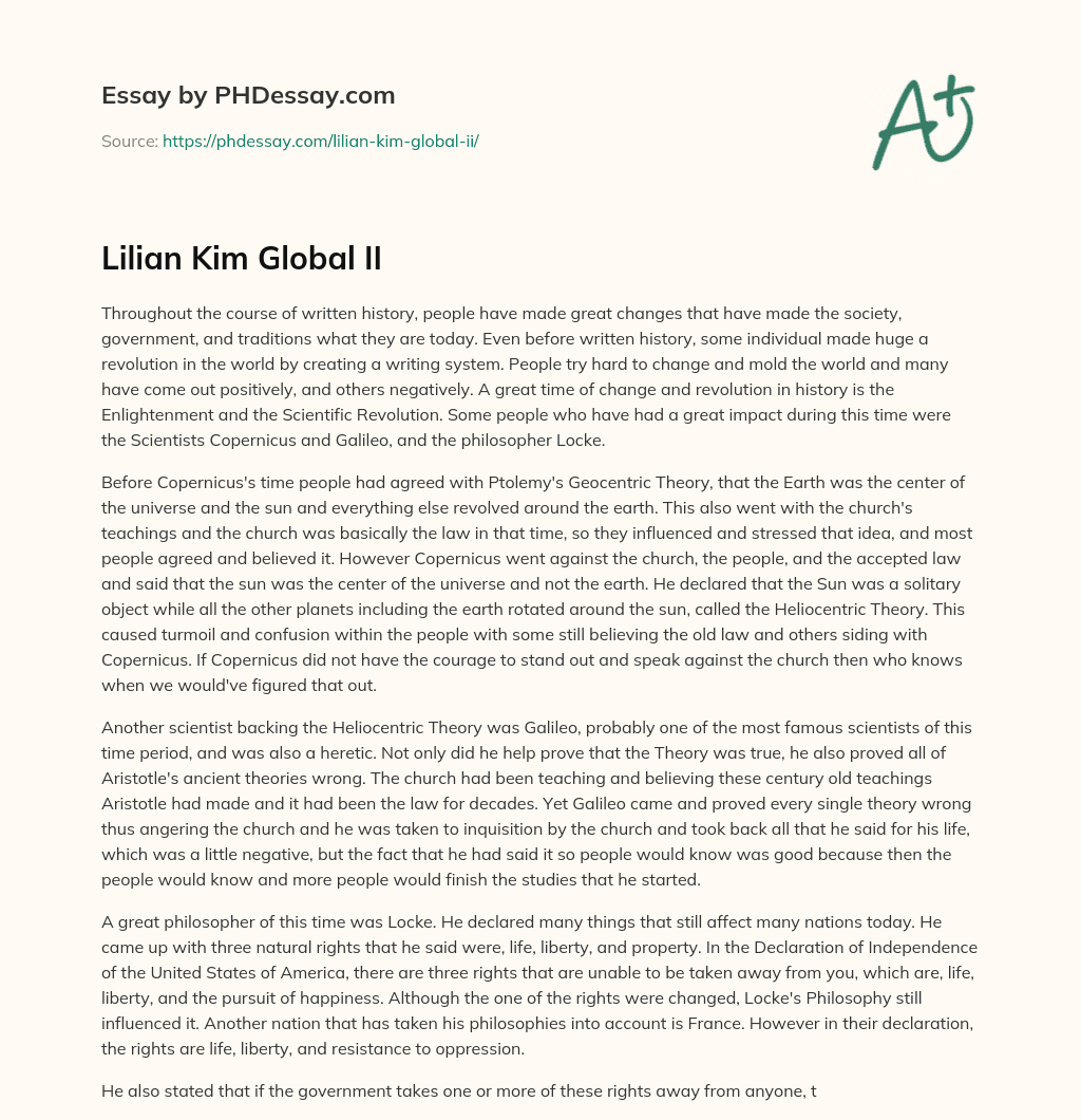 Lilian Kim Global II essay