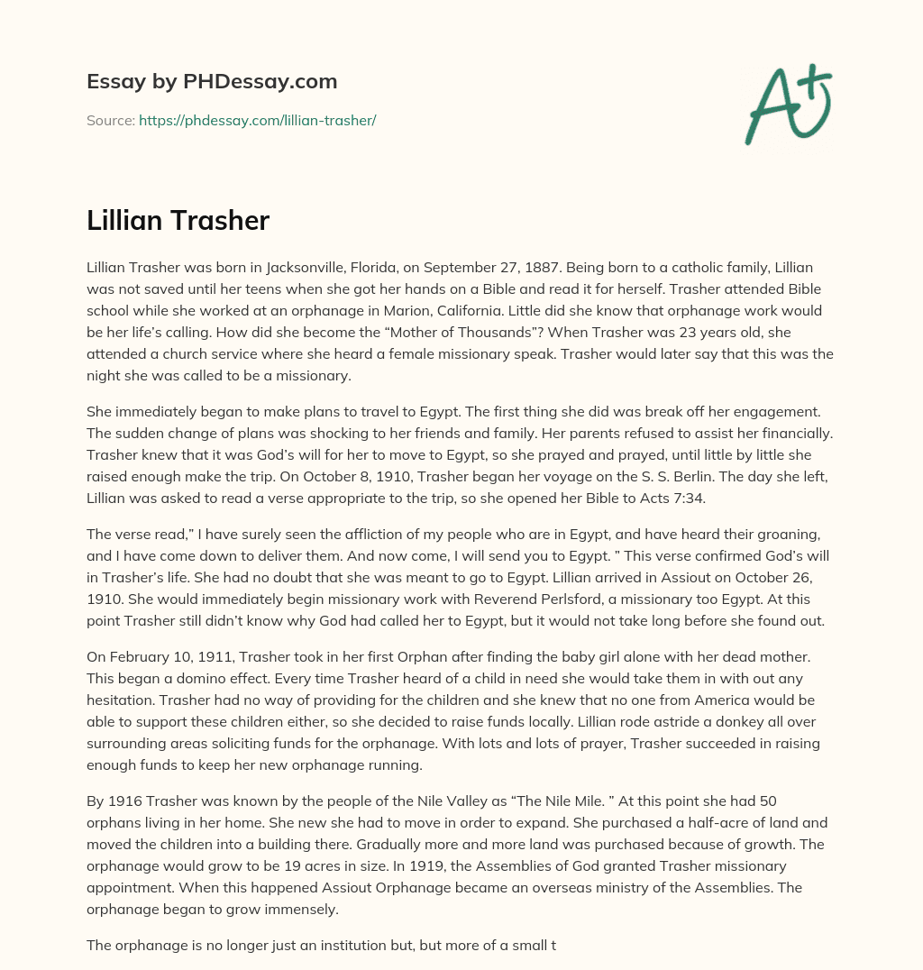 Lillian Trasher essay