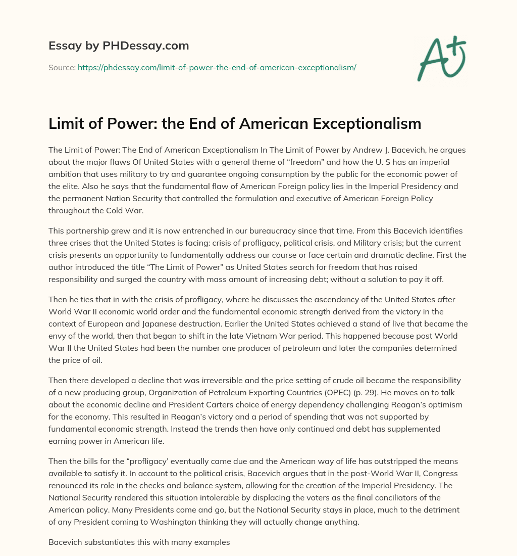 Limit of Power: the End of American Exceptionalism essay