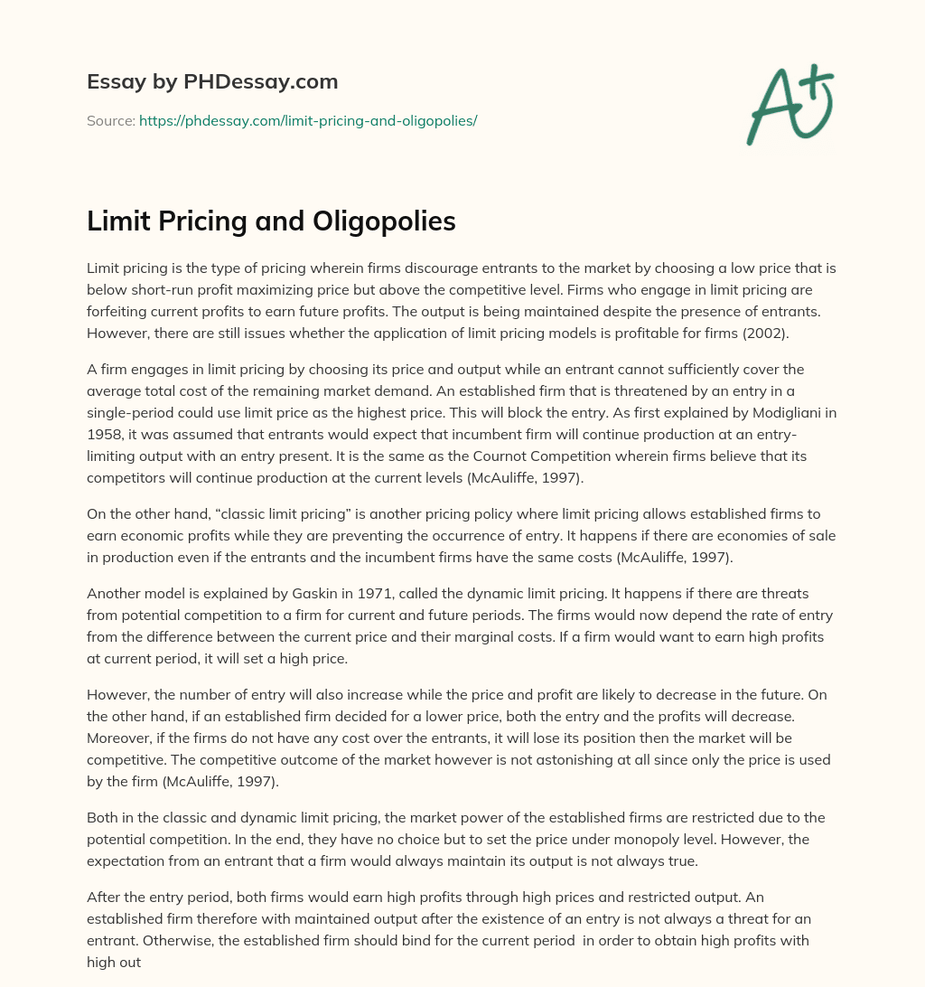 Limit Pricing and Oligopolies essay