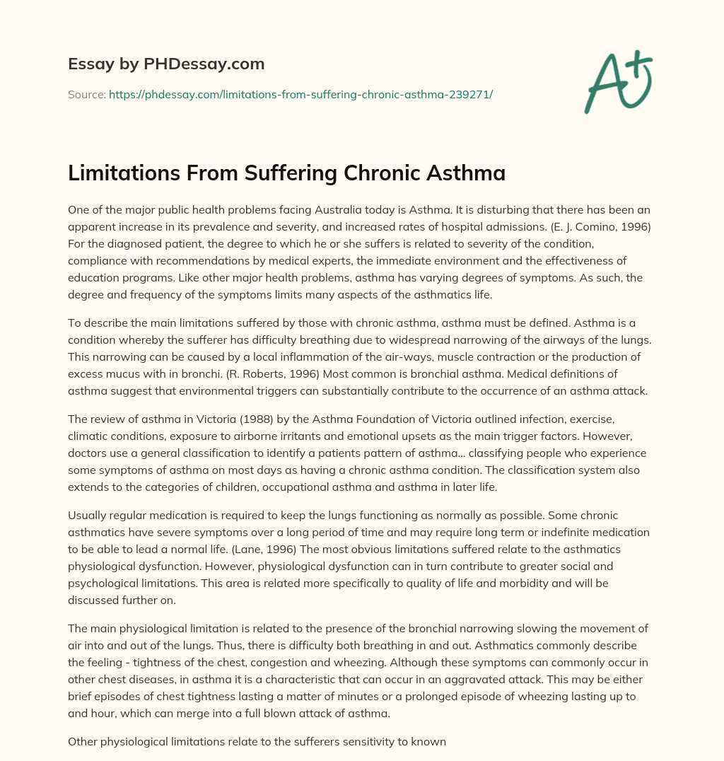 Limitations From Suffering Chronic Asthma essay