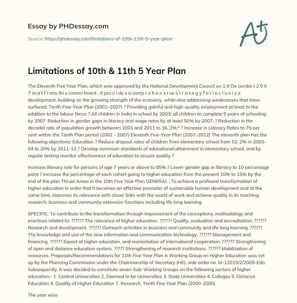 Limitations of 10th & 11th 5 Year Plan essay