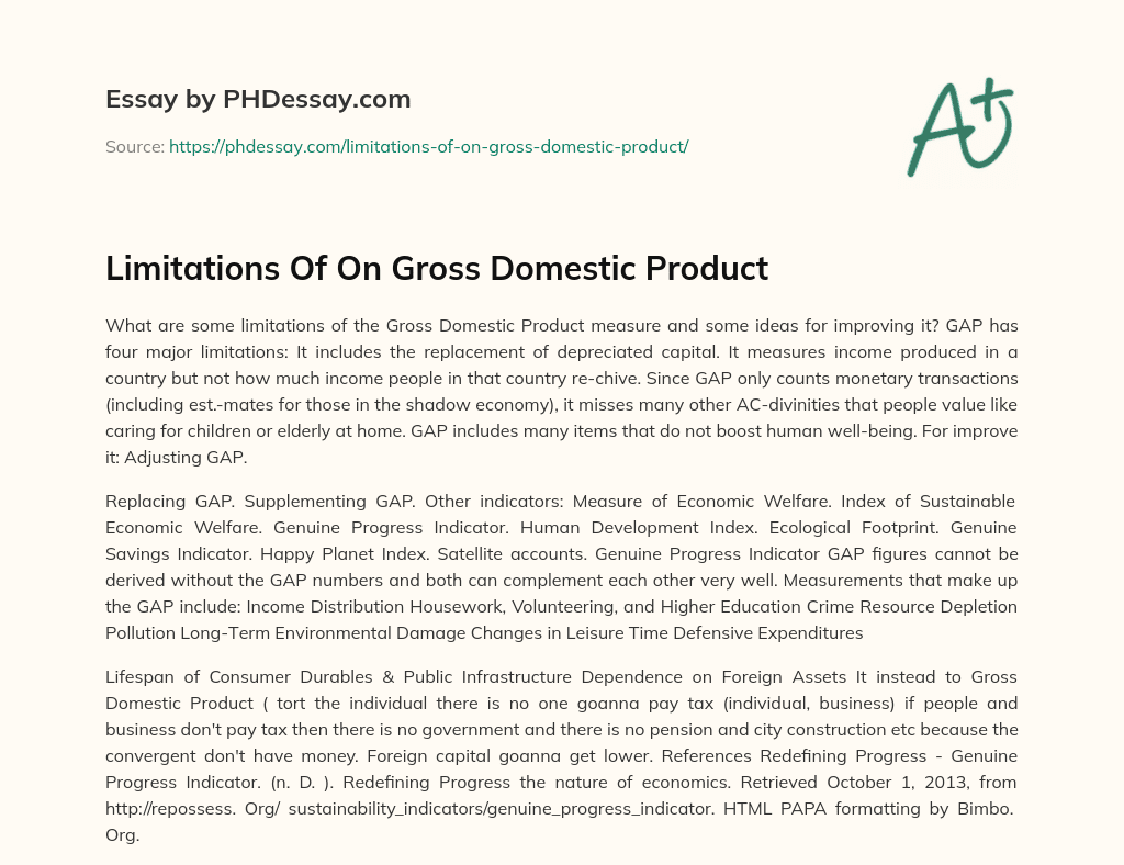 Limitations Of On Gross Domestic Product essay