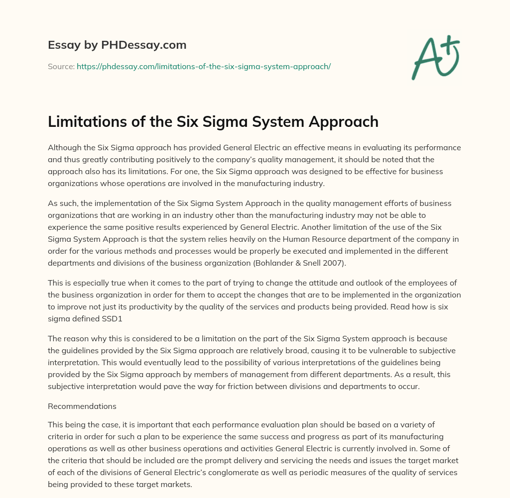 Limitations of the Six Sigma System Approach essay
