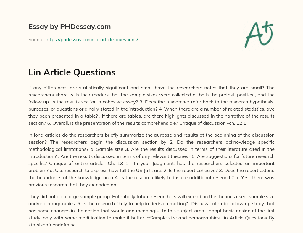 Lin Article Questions essay
