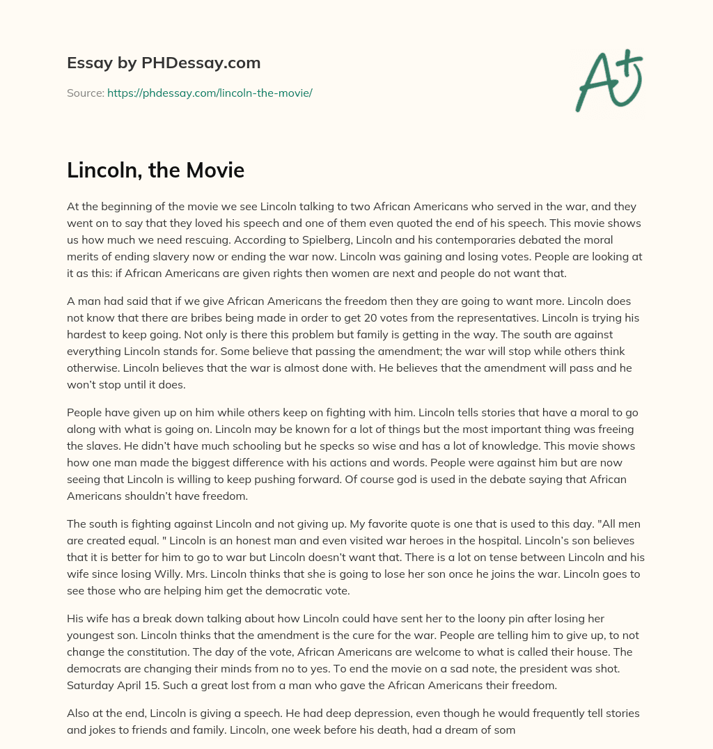Lincoln, the Movie essay