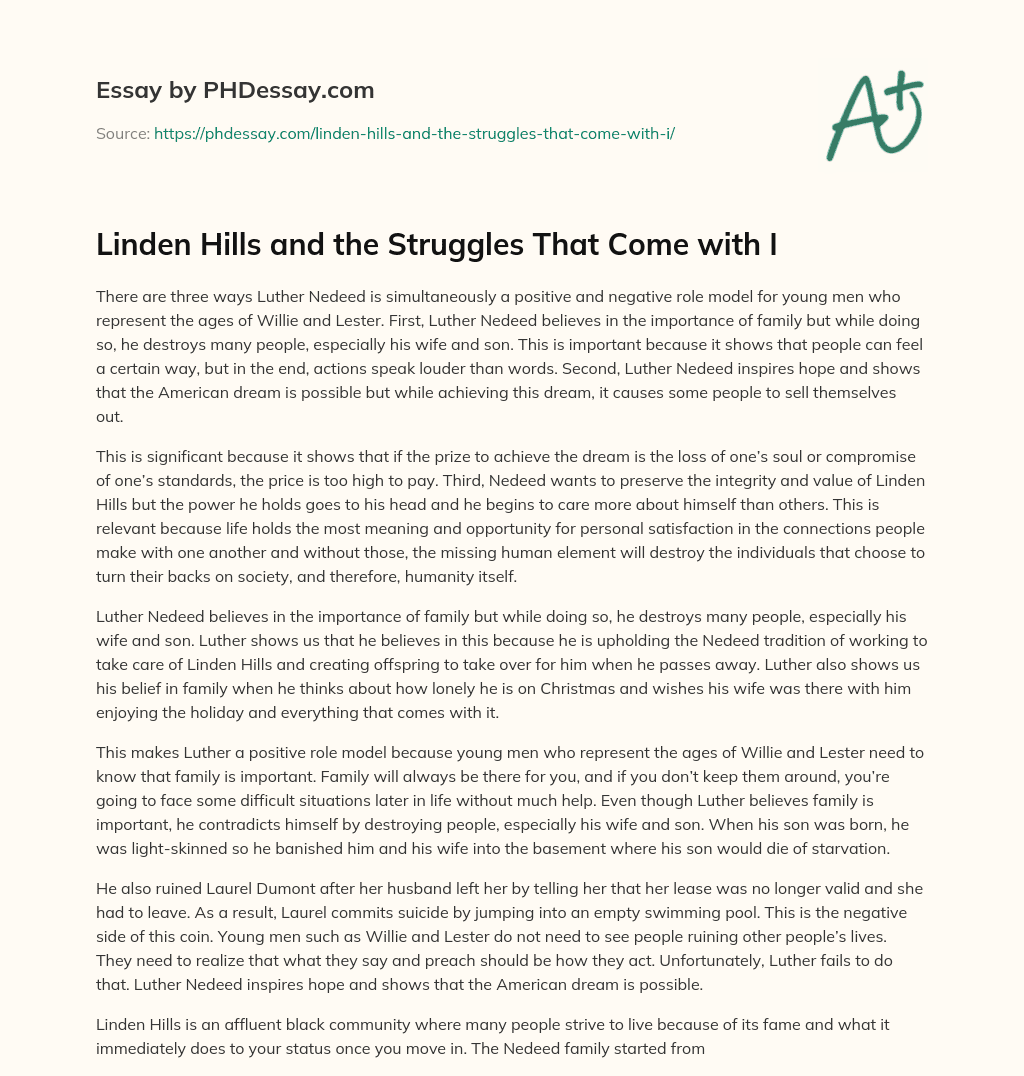 Linden Hills and the Struggles That Come with I essay