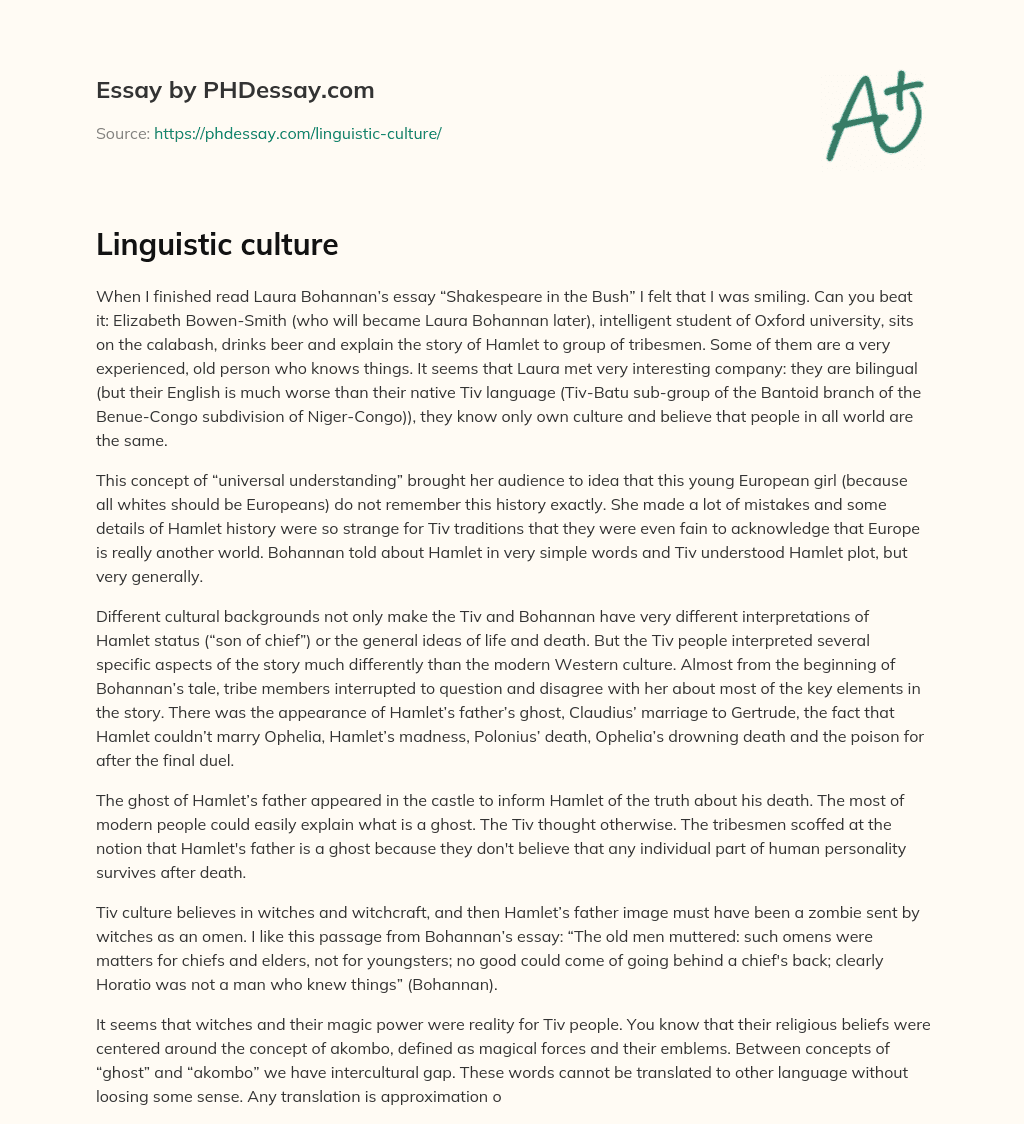 Linguistic culture essay