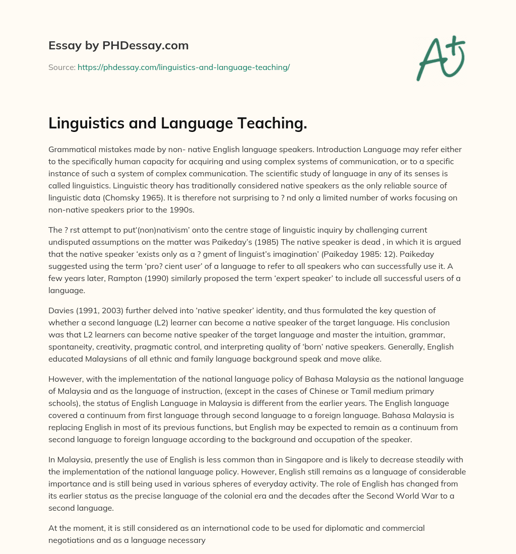 applied linguistics and language teaching essay