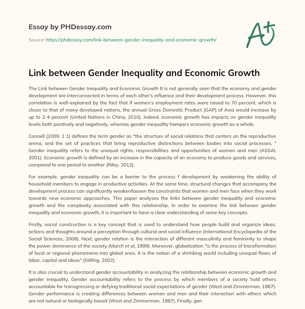 Link between Gender Inequality and Economic Growth essay