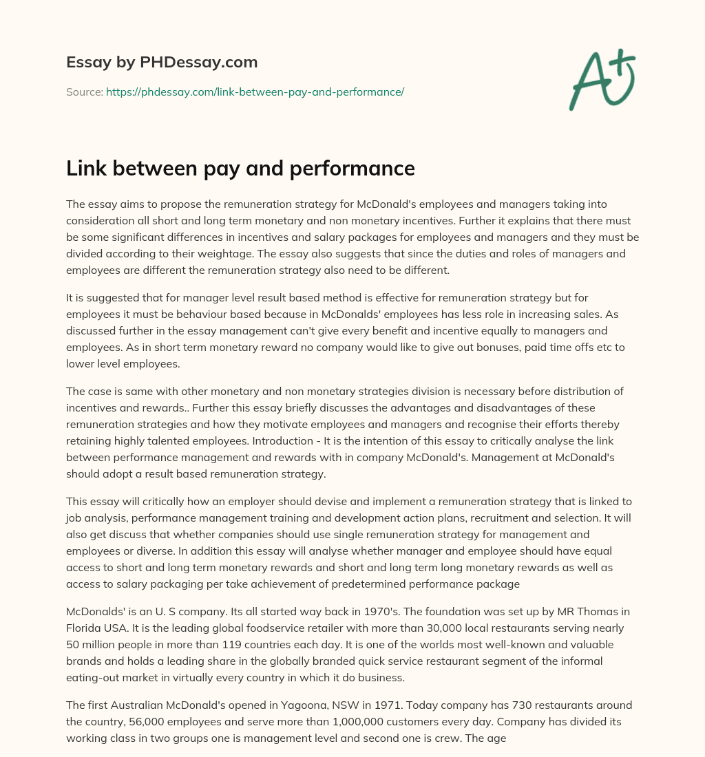 Link between pay and performance essay
