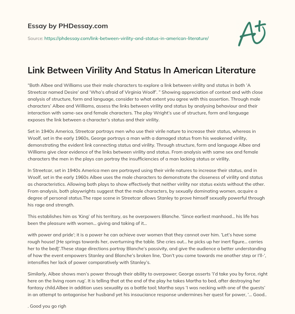 Link Between Virility And Status In American Literature essay