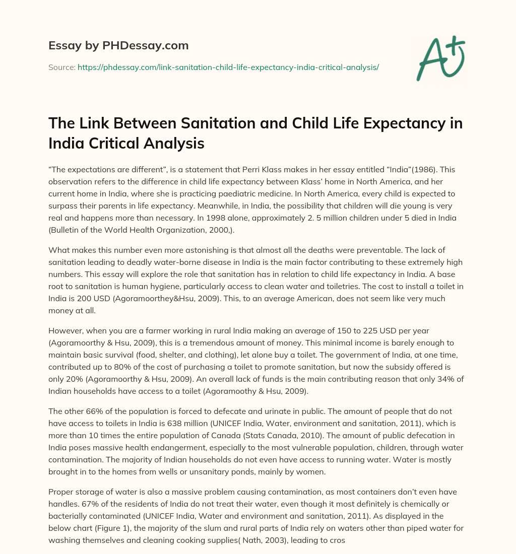 The Link Between Sanitation and Child Life Expectancy in India Critical Analysis essay