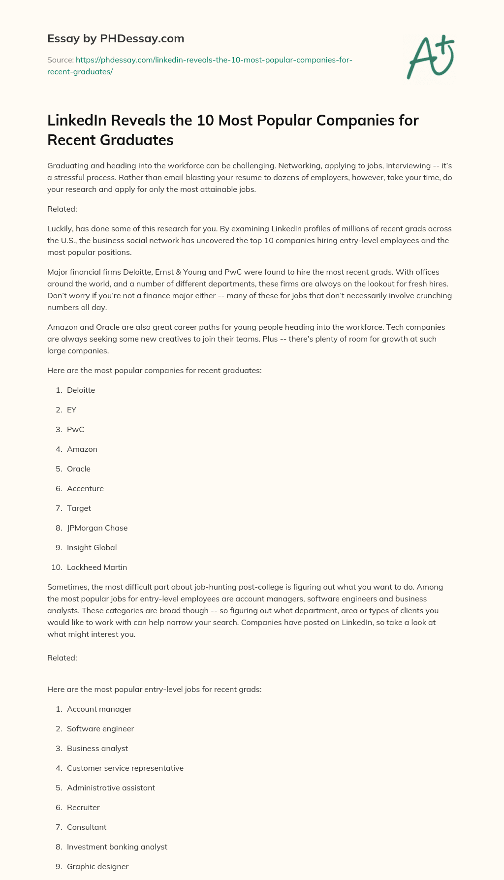 LinkedIn Reveals the 10 Most Popular Companies for Recent Graduates