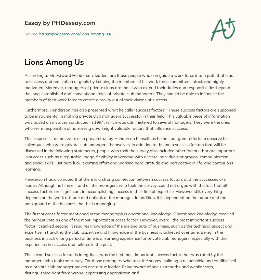 Lions Among Us - PHDessay.com