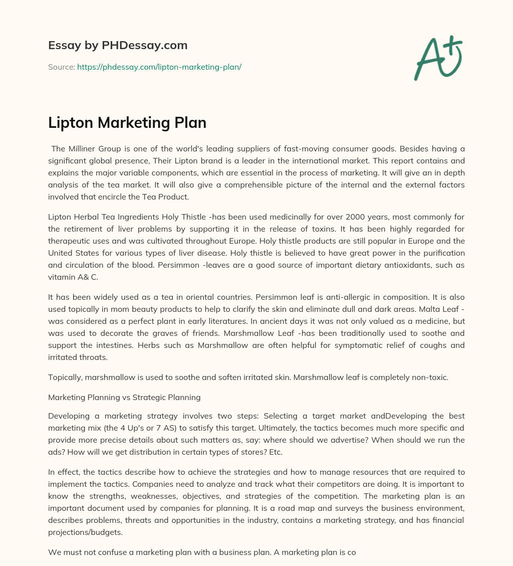 Lipton Marketing Plan essay