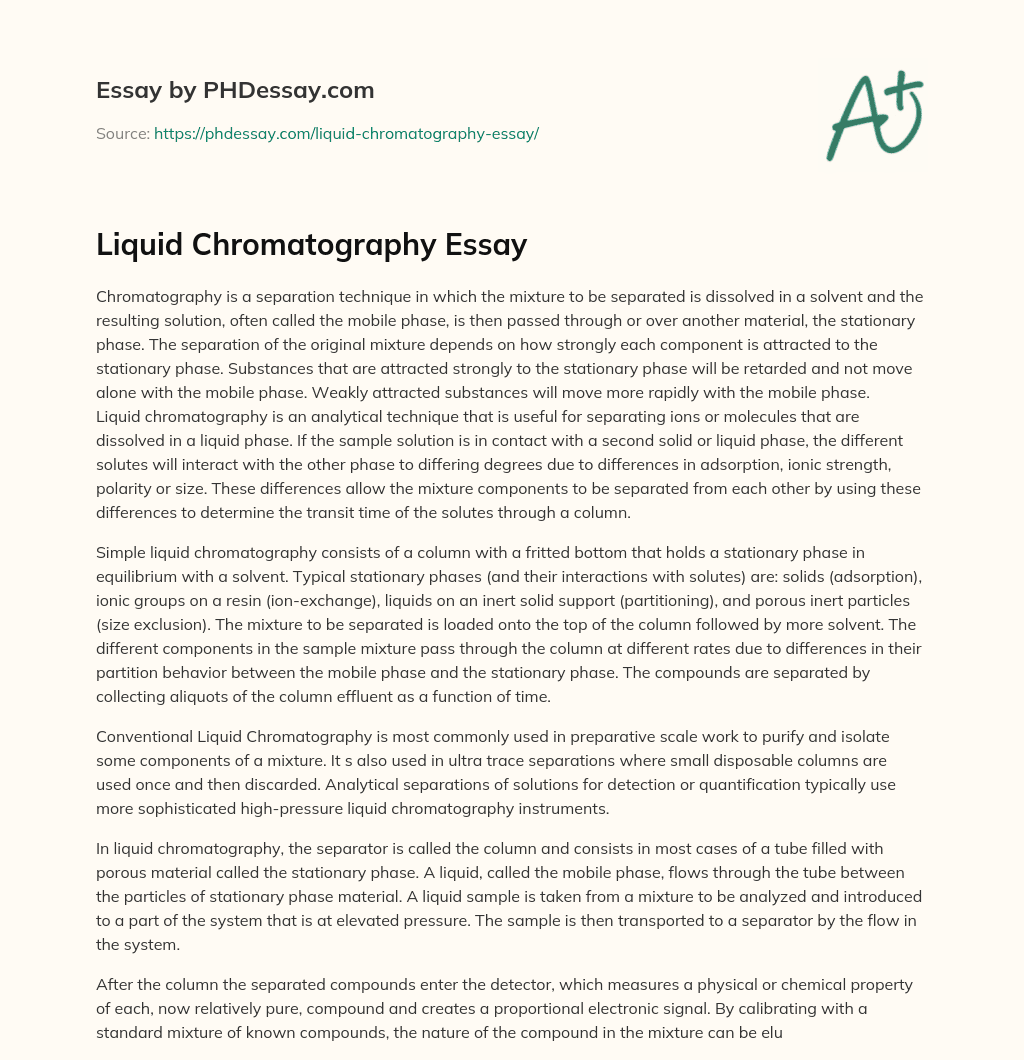 Liquid Chromatography Essay essay