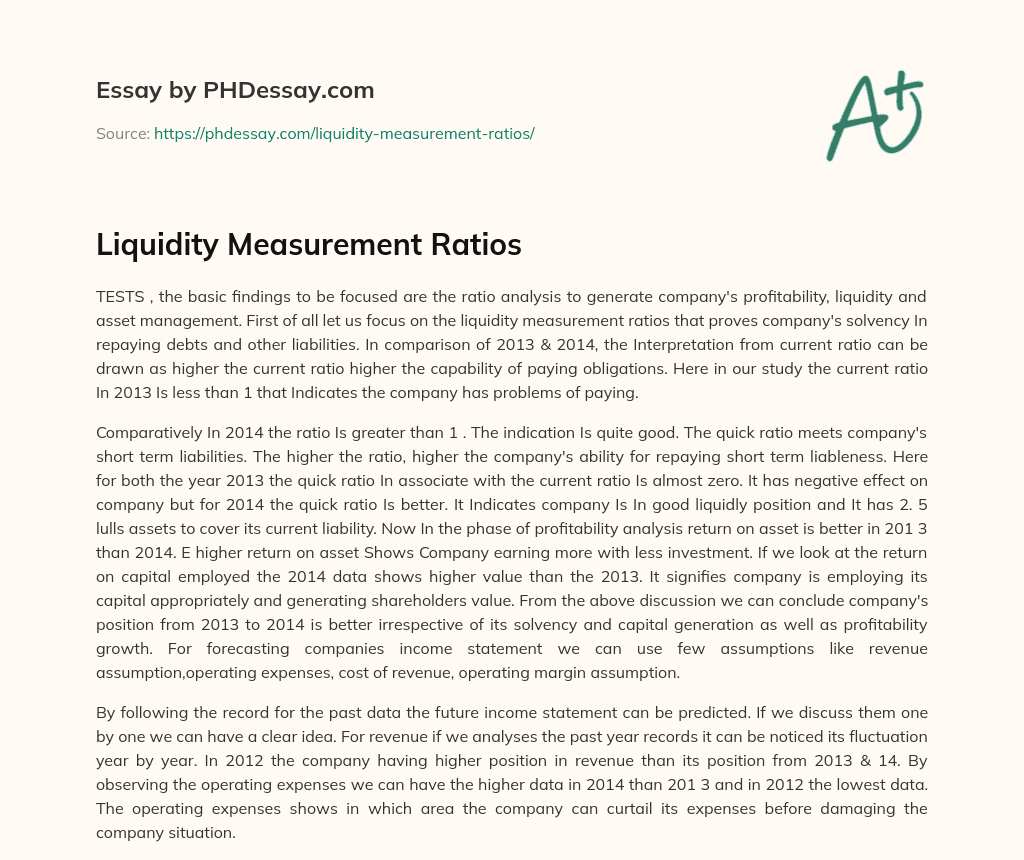 Liquidity Measurement Ratios essay