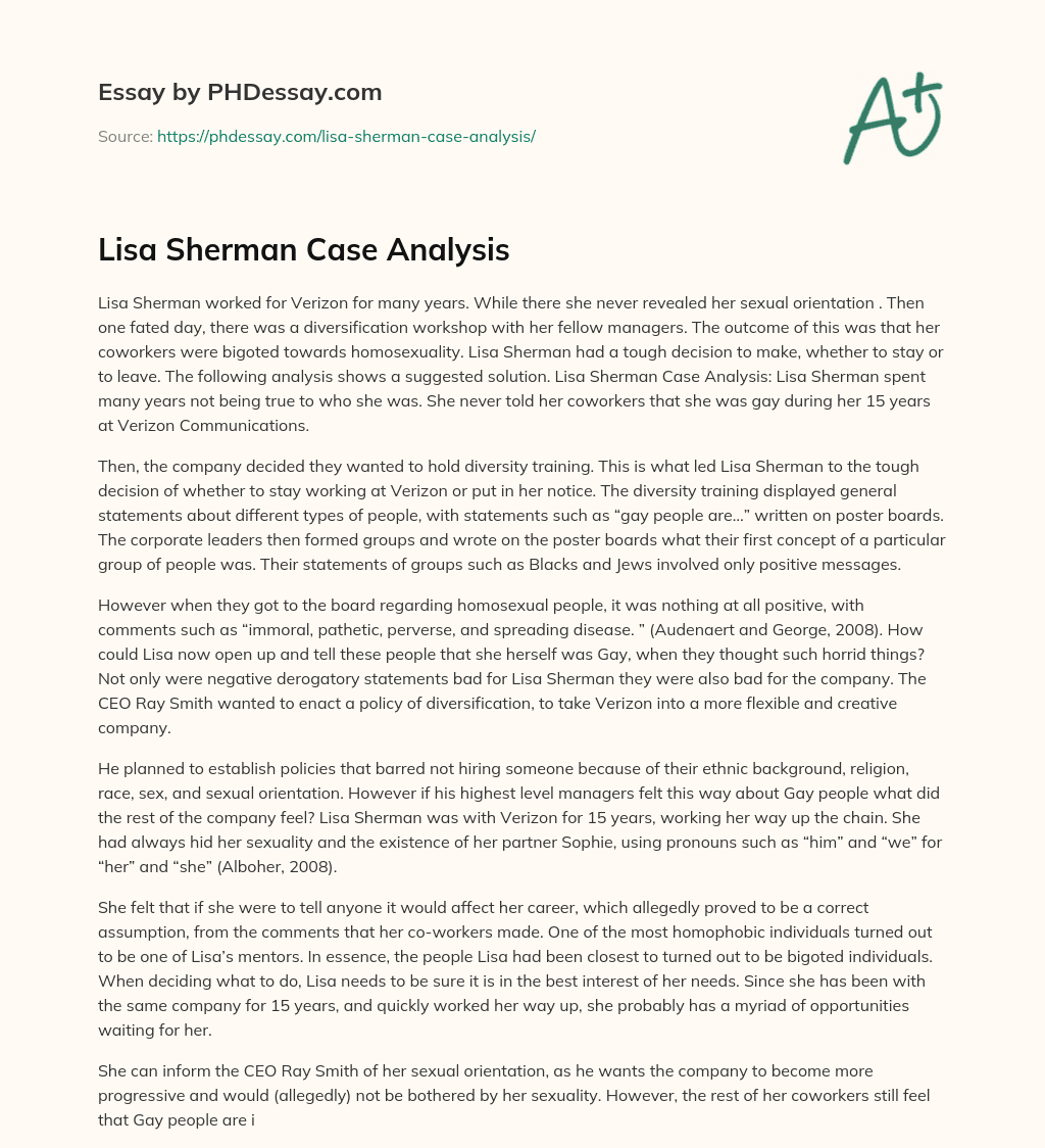 Lisa Sherman Case Analysis essay