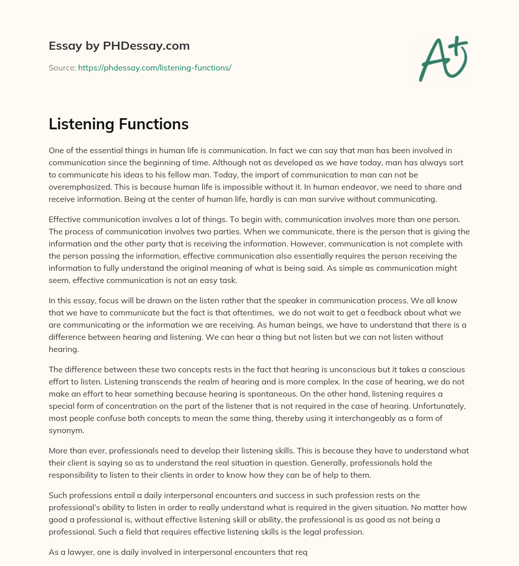 Listening Functions essay
