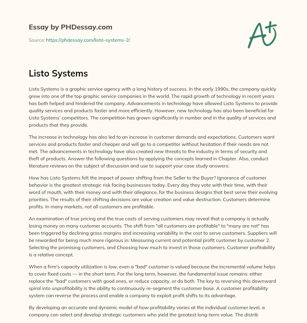 Listo Systems essay