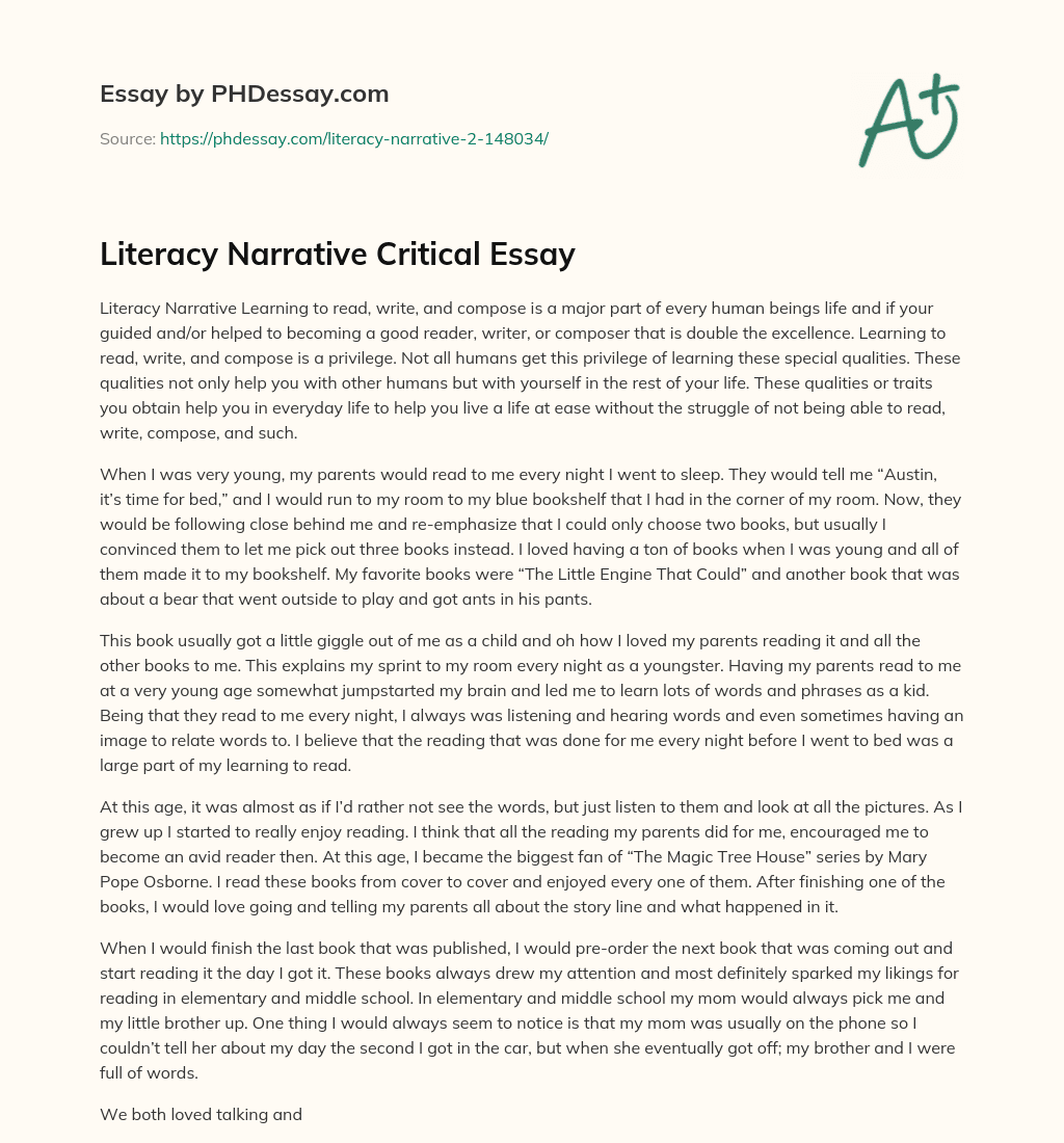 Literacy Narrative Critical Essay essay