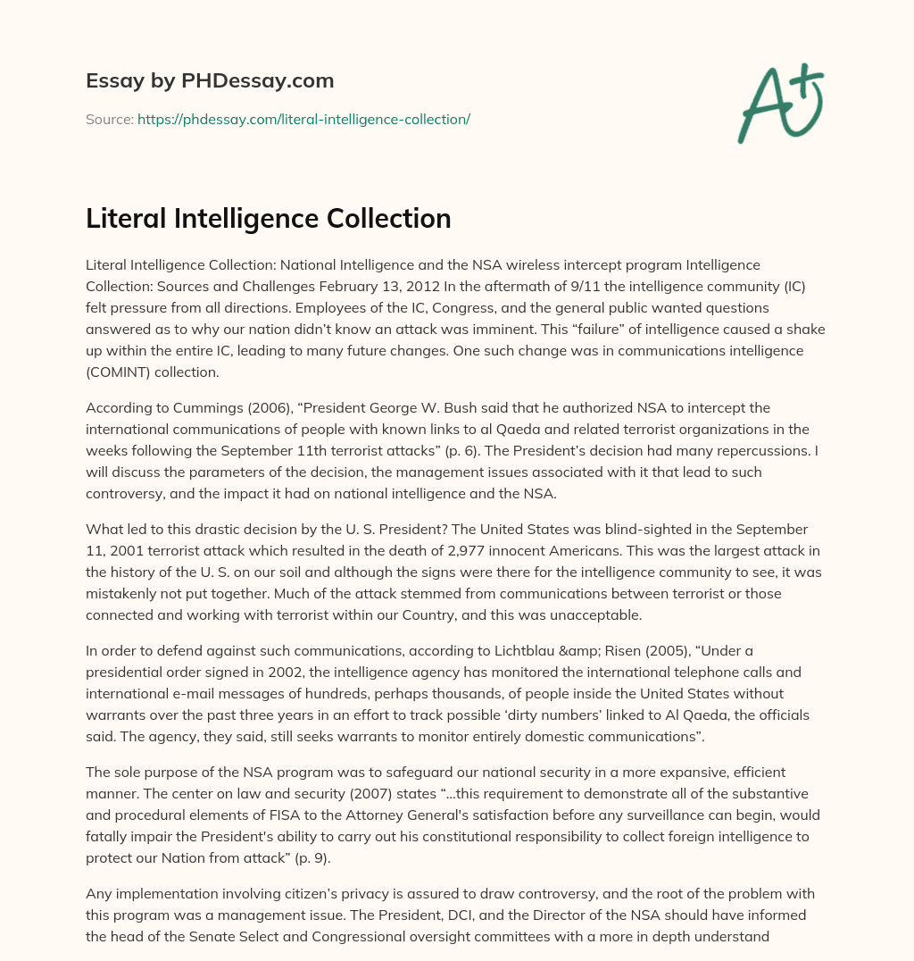 Literal Intelligence Collection essay