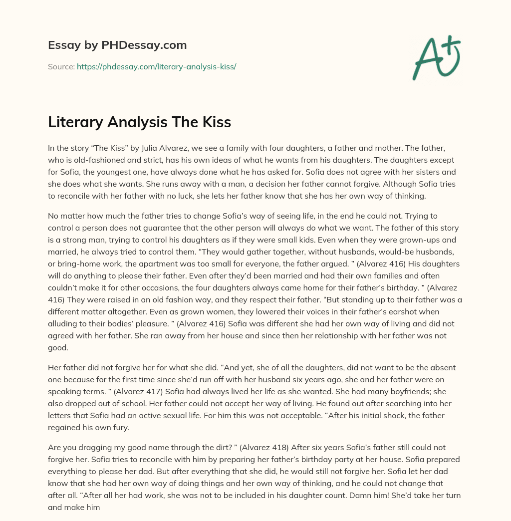 Literary Analysis The Kiss essay