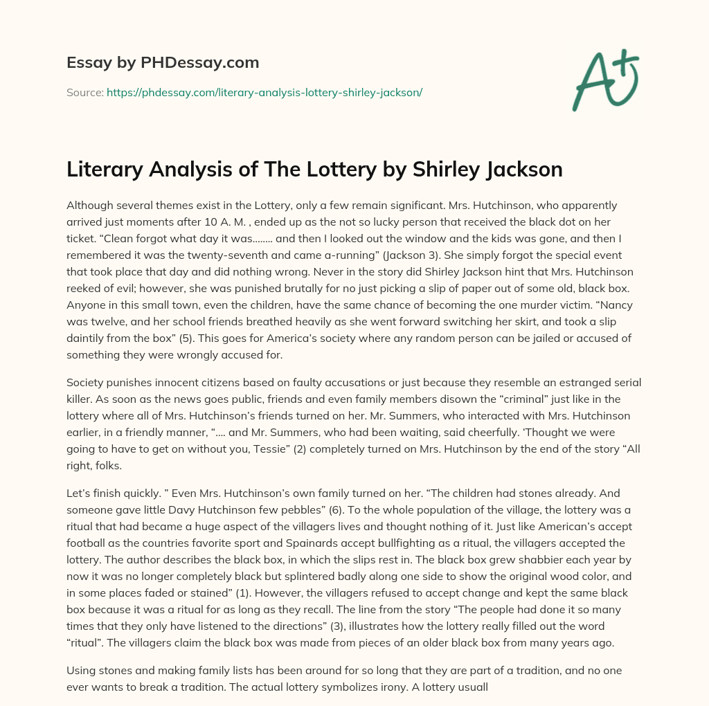 the lottery shirley jackson analysis essay