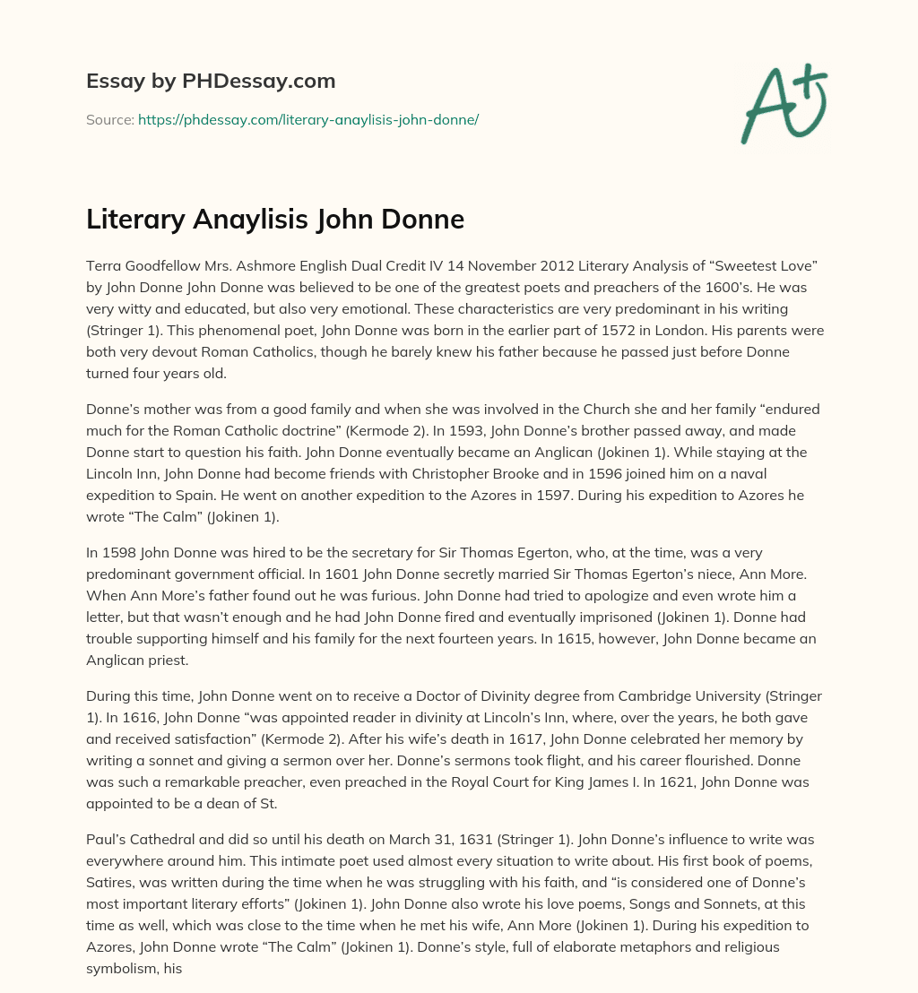 Literary Anaylisis John Donne essay