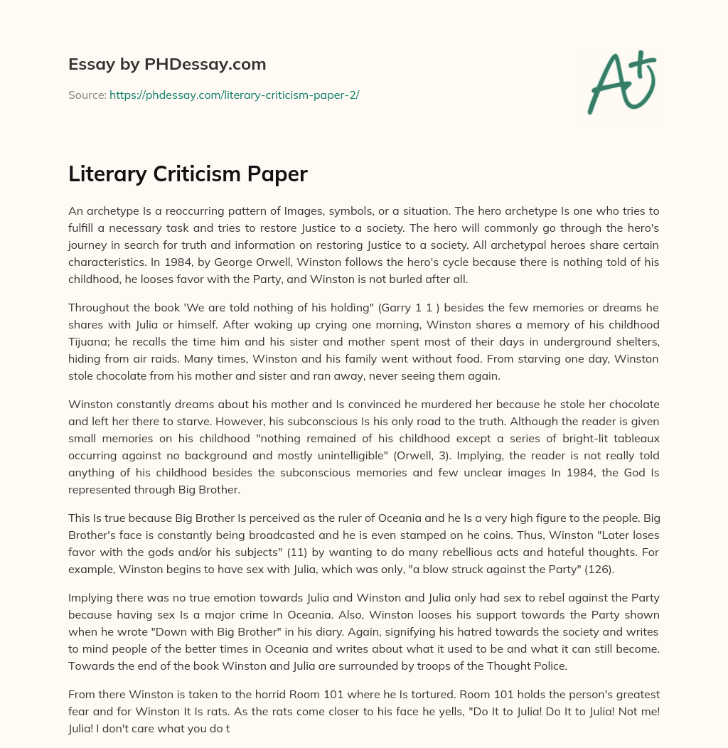 Literary Criticism Paper essay