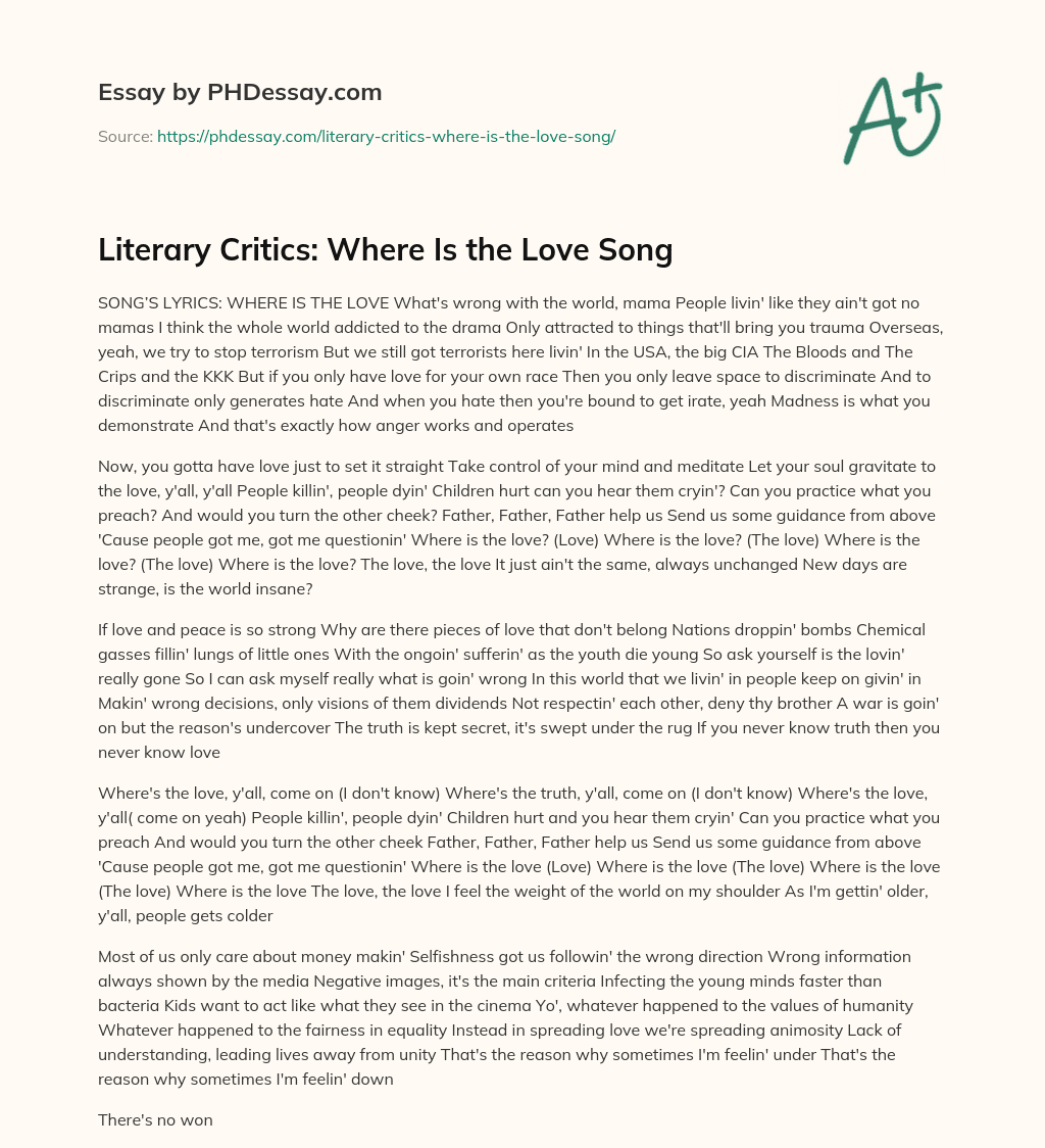 Literary Critics: Where Is the Love Song essay