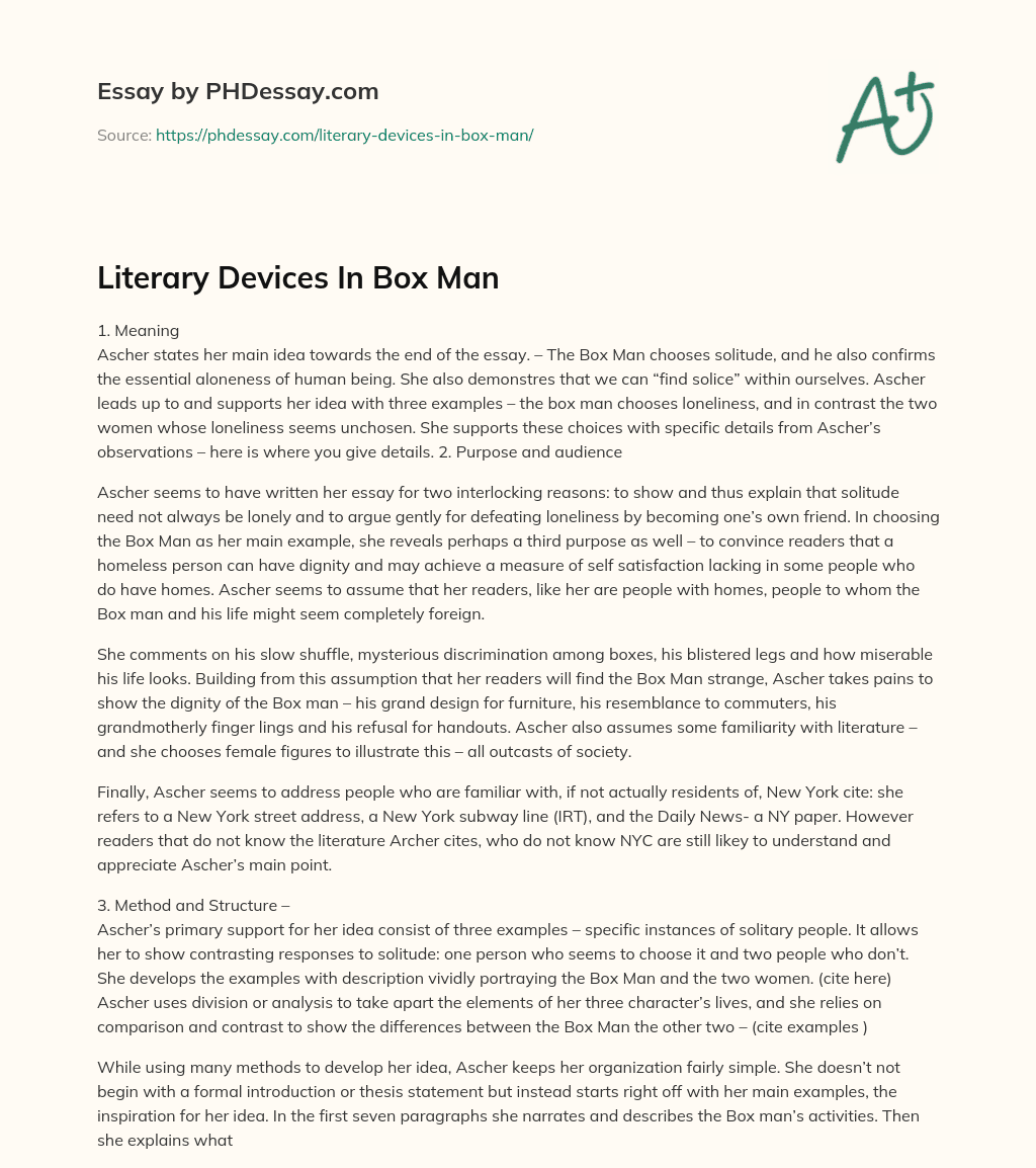 Literary Devices In Box Man essay