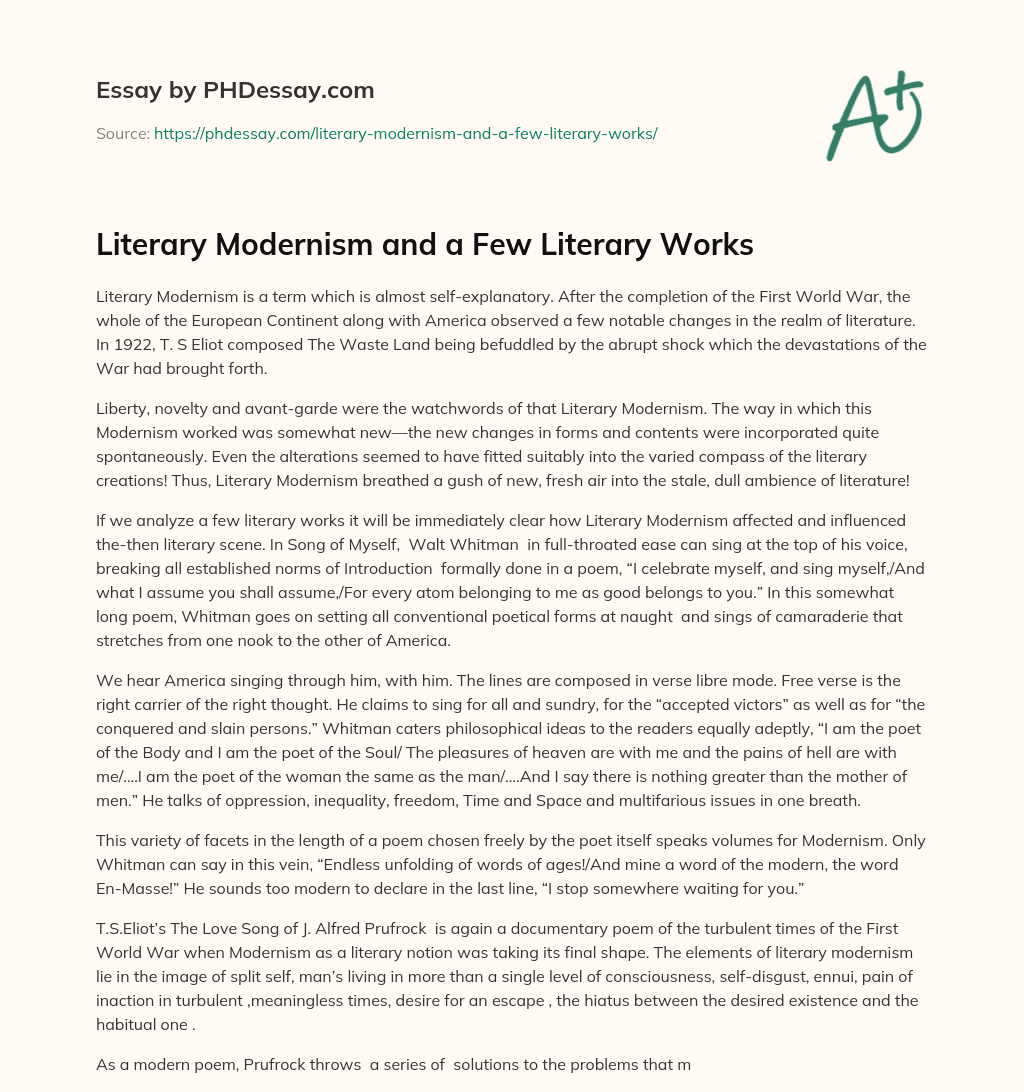 Literary Modernism and a Few Literary Works essay