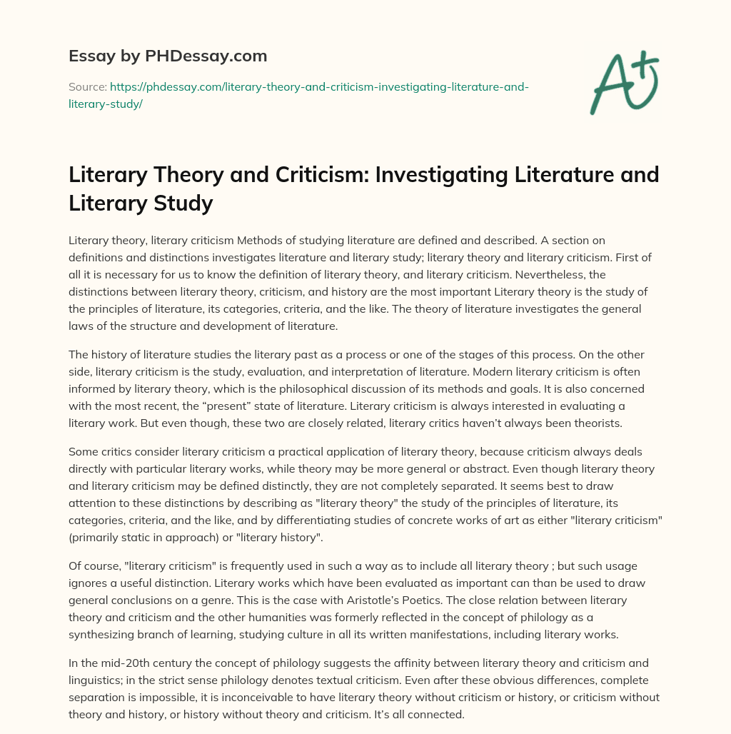 Literary Theory and Criticism: Investigating Literature and Literary Study essay