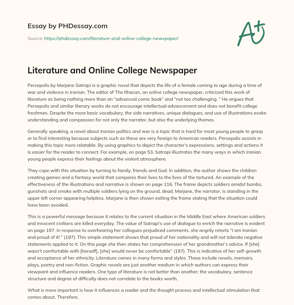 Literature and Online College Newspaper essay