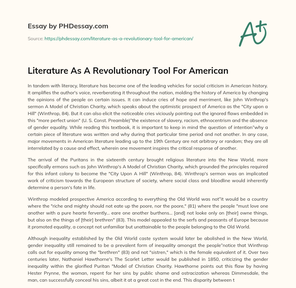 Literature As A Revolutionary Tool For American essay