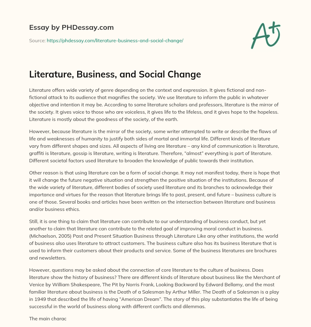Literature, Business, and Social Change essay