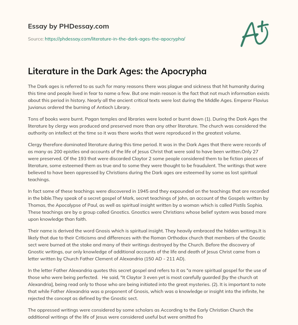 Literature in the Dark Ages: the Apocrypha essay