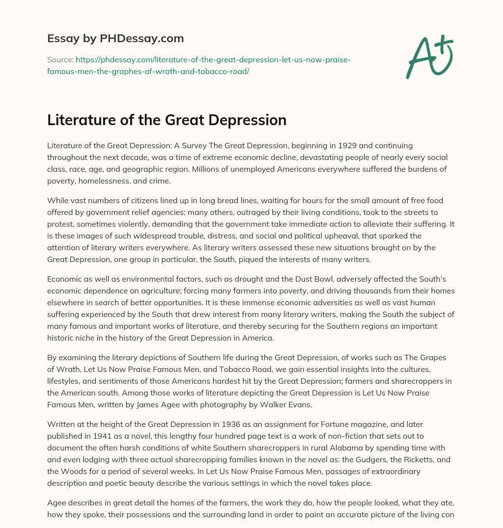 Literature of the Great Depression essay