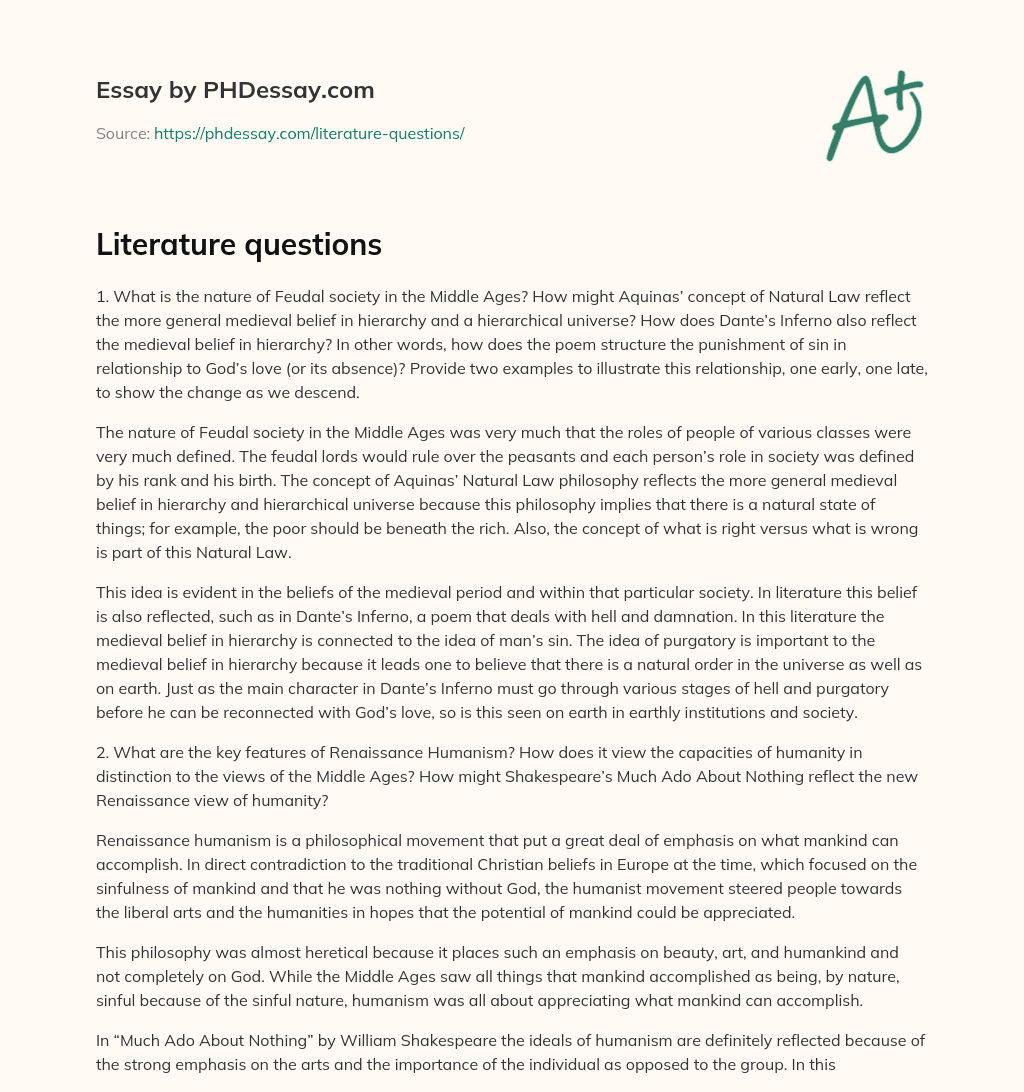 Literature questions essay