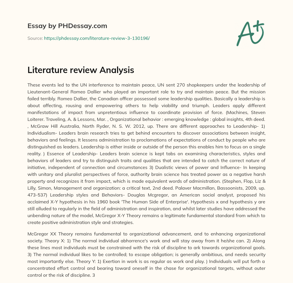 Literature review Analysis essay