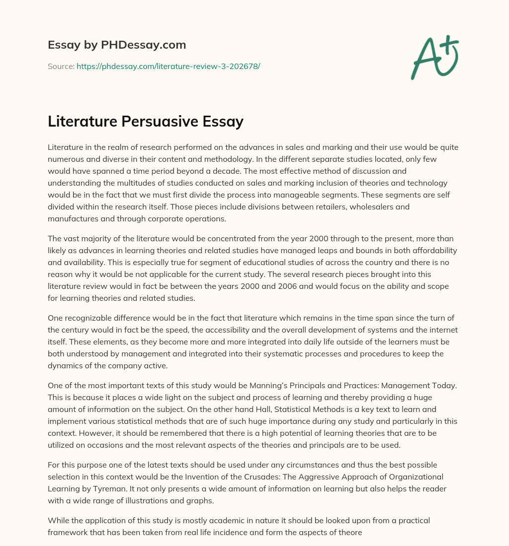 Literature  Persuasive Essay essay