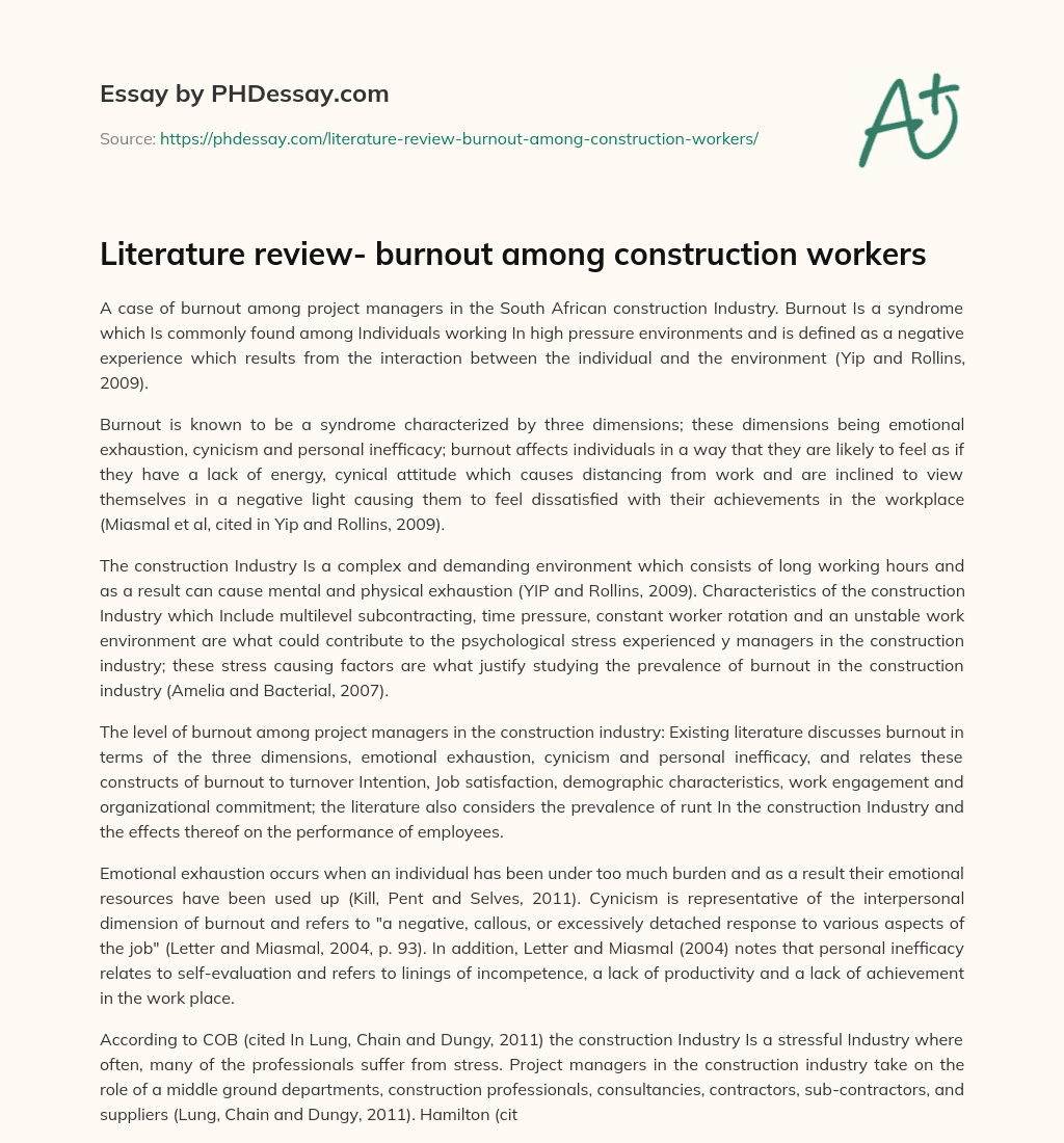 Literature review- burnout among construction workers essay