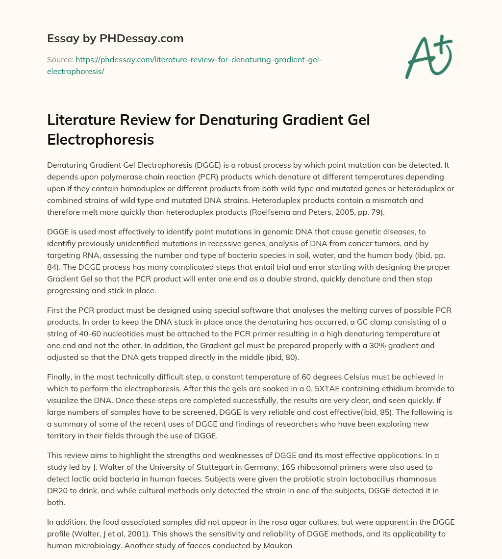Literature Review for Denaturing Gradient Gel Electrophoresis essay